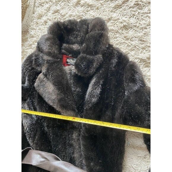 Vintage Coat Ilda-Marie Frocks Faux Fur Belted Chocolate Brown Medium Mid Length - Picture 10 of 13
